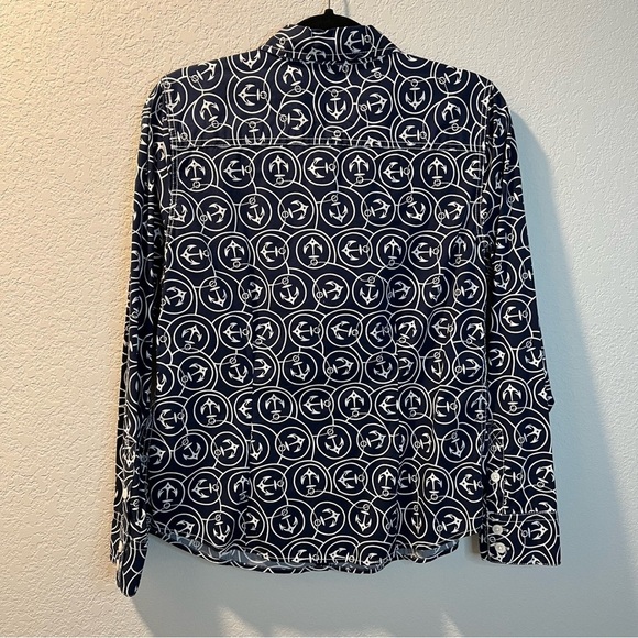 Women’s L.L. Bean blue anchor printed button down shirt size medium M - Picture 4 of 5